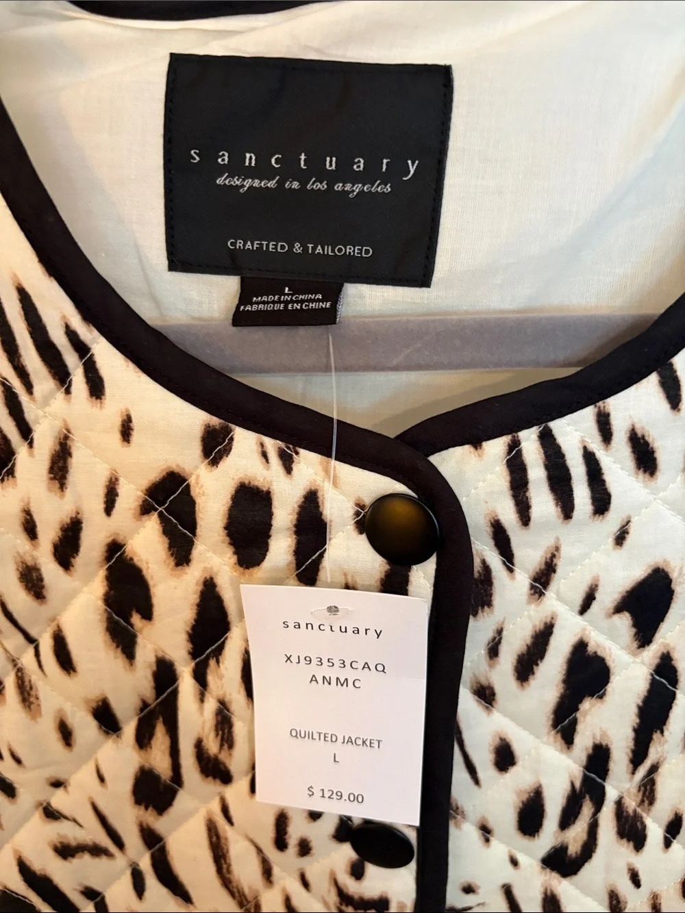 Sanctuary Cream and Black Animal-Print Quilted Blazer size large bnwt